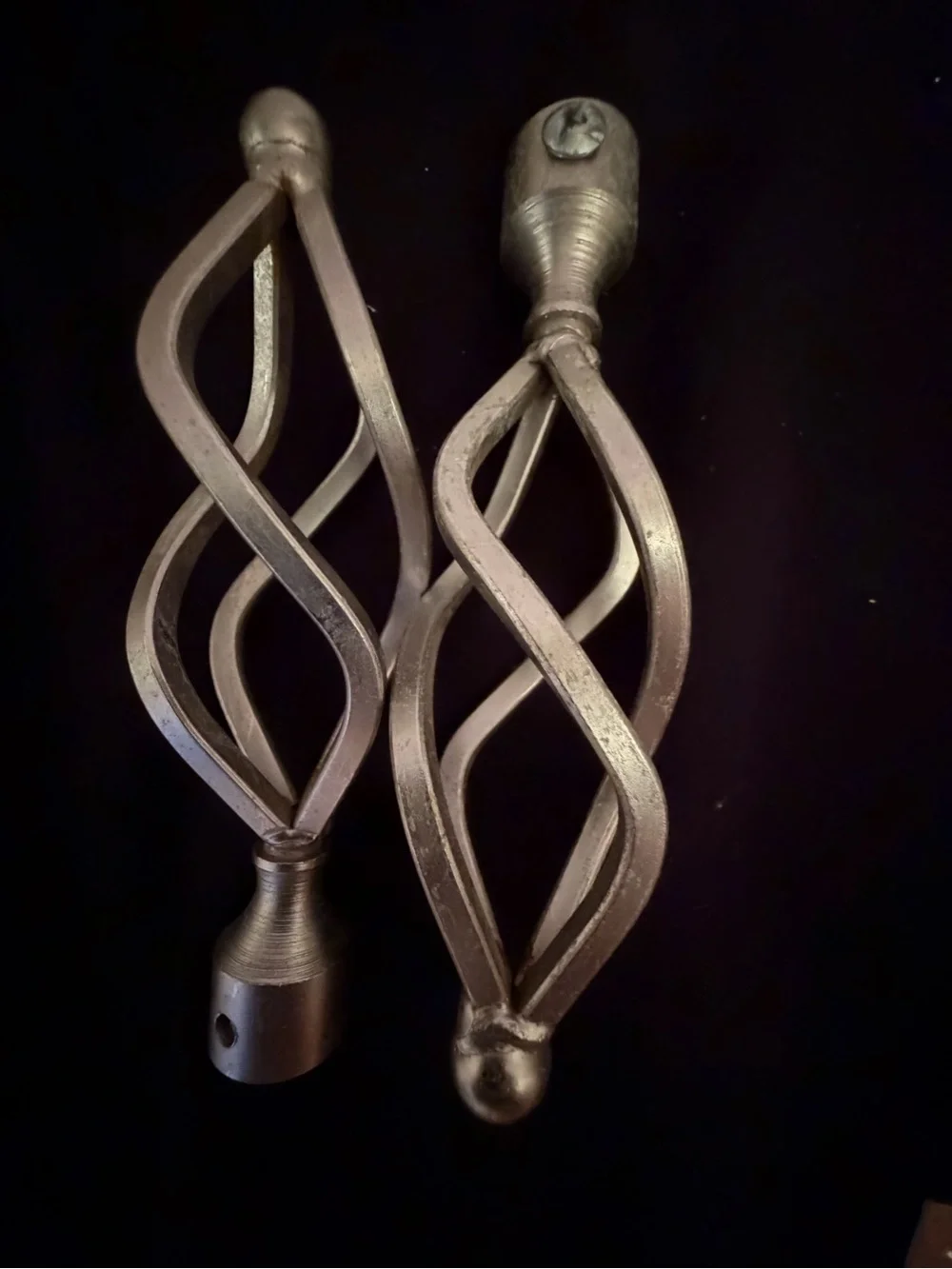 2 Metallic Silver Twisted Cage Curtain Finials (Pair)